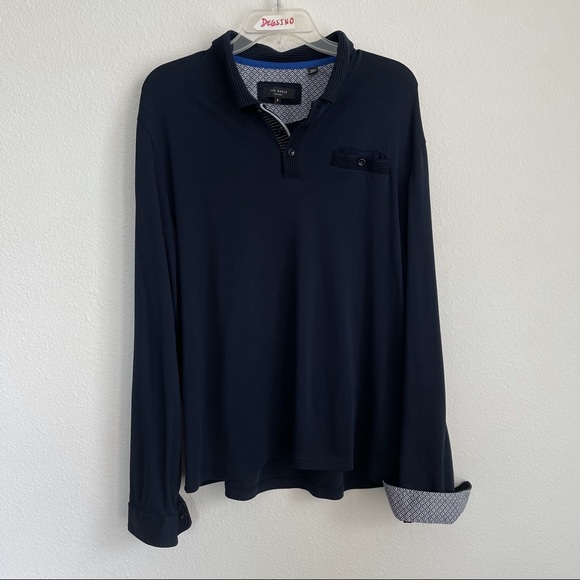 Ted Baker London Long Sleeve Polo Navy Shirt - Picture 1 of 7